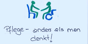 Bild mit einem sitzenden Menschen und einem in einem Rollstuhl.